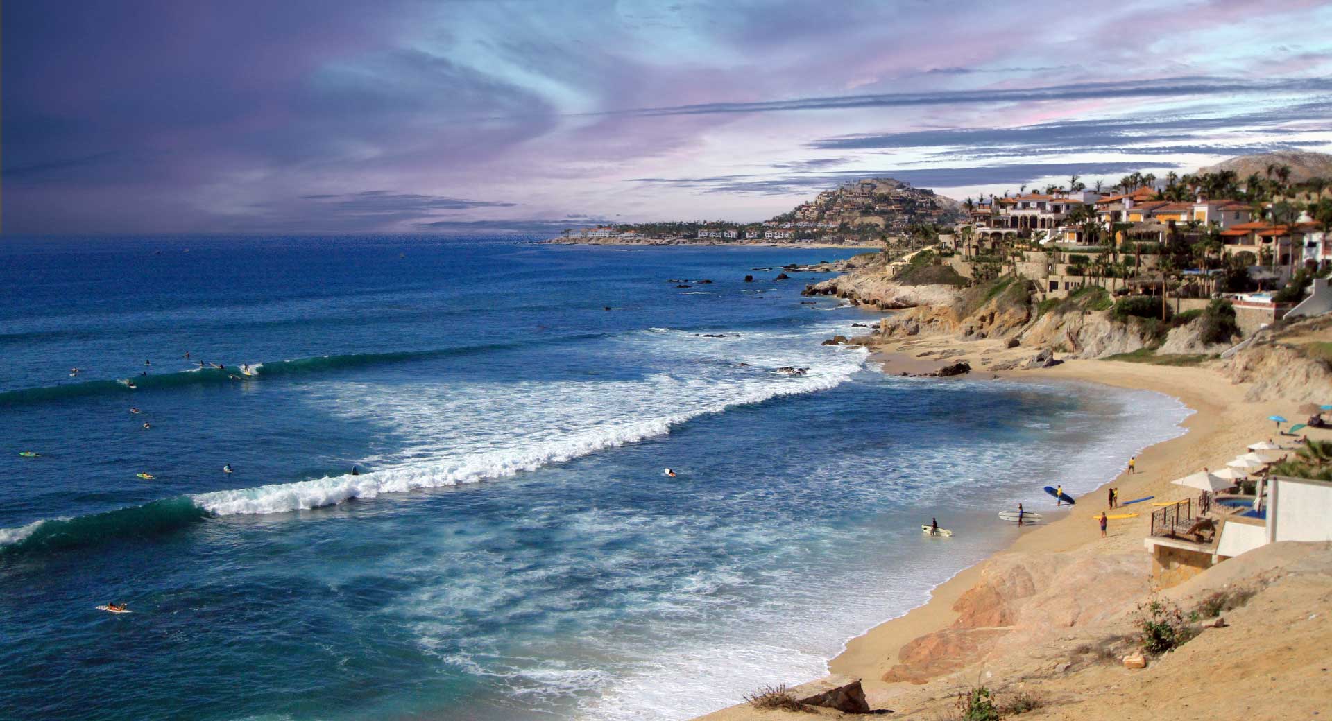 Surfers line up at Zippers in Los Cabos